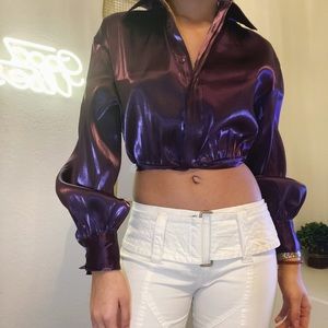 Gorg Purple Satin Cropped Shirt💜